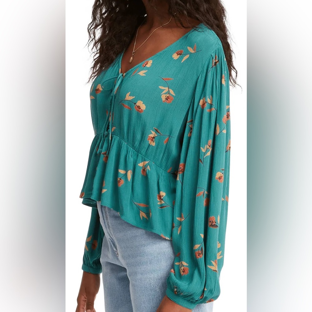 Billabong Floral Teal Blouse Sz M
